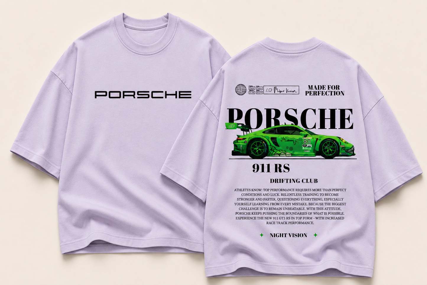 Porsche 911 RS Night Vision Oversized Graphic Tee