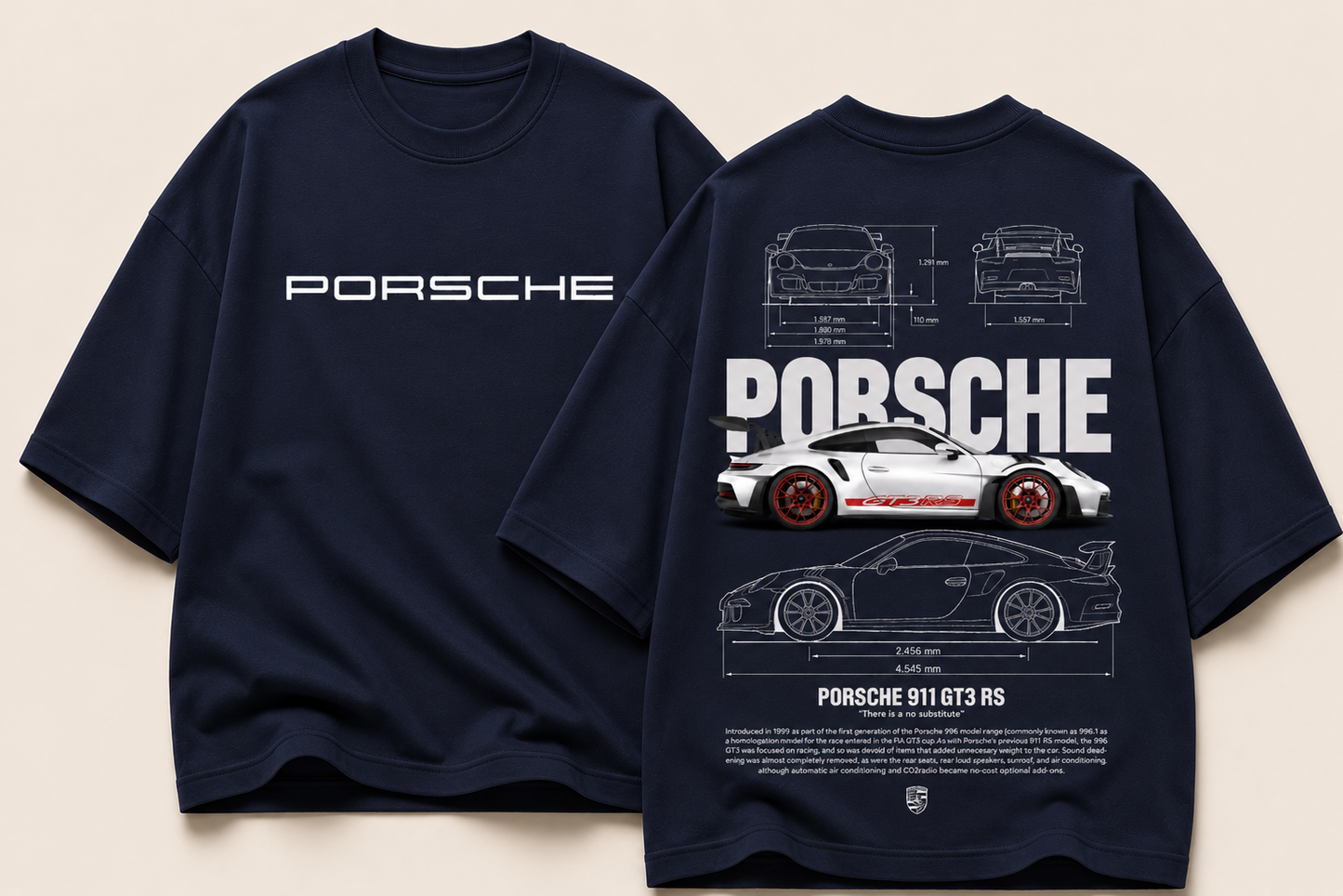 Porsche 911 GT3 RS Blueprint Oversized Graphic Tee
