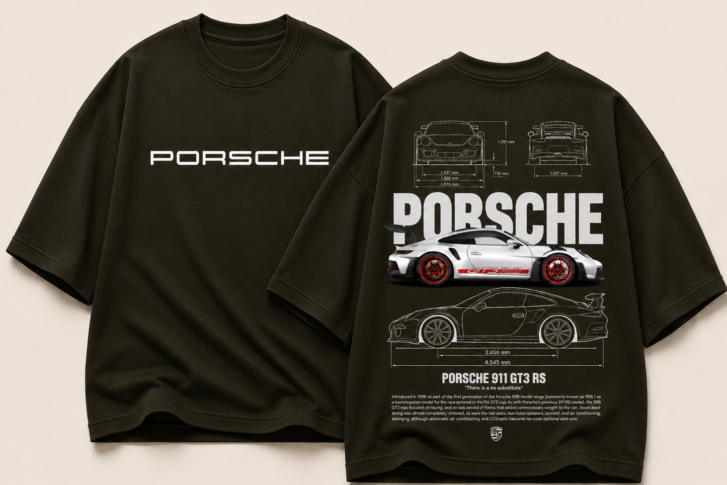 Porsche 911 GT3 RS Blueprint Oversized Graphic Tee