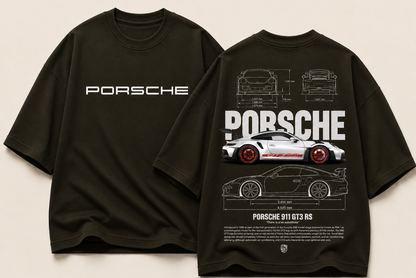 Porsche 911 GT3 RS Blueprint Oversized Graphic Tee