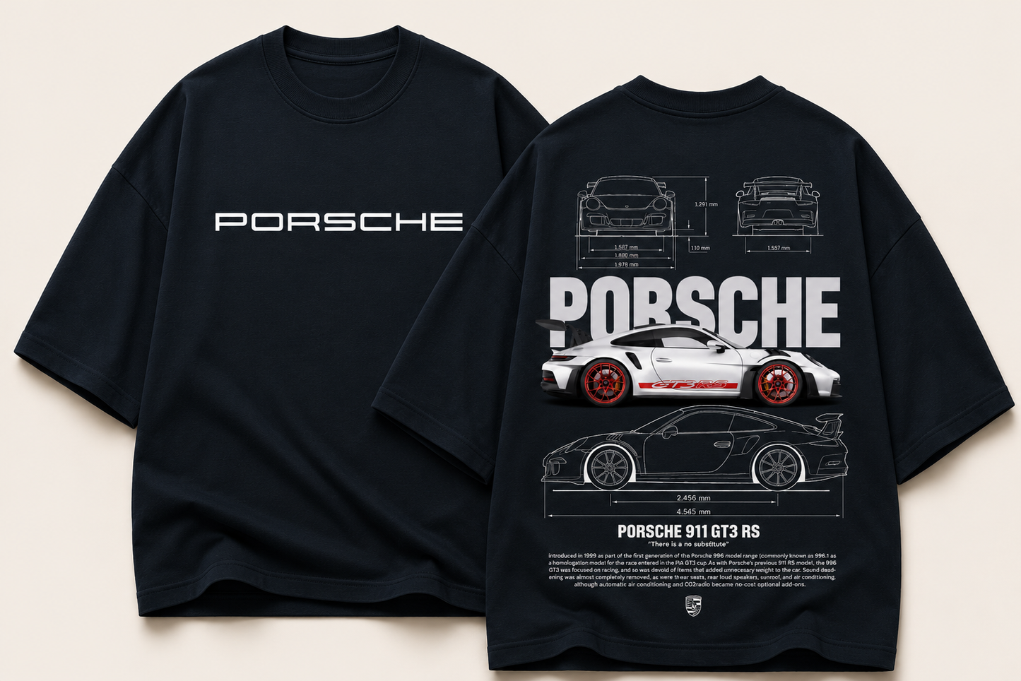 Porsche 911 GT3 RS Blueprint Oversized Graphic Tee