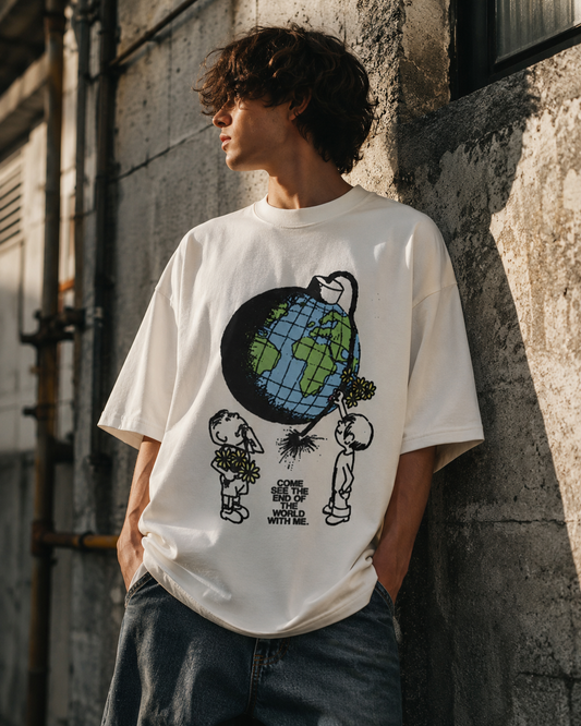 Come See The End Of The World With Me – Unisex Terry Oversized Tee
