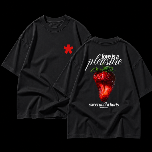 Love is a Pleasure (Dark Edition) – Terry Oversized Graphic Tee | Blanktoverse