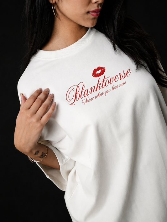 Kisses First, We Can Talk Later – Terry Oversized Graphic Tee | Blanktoverse