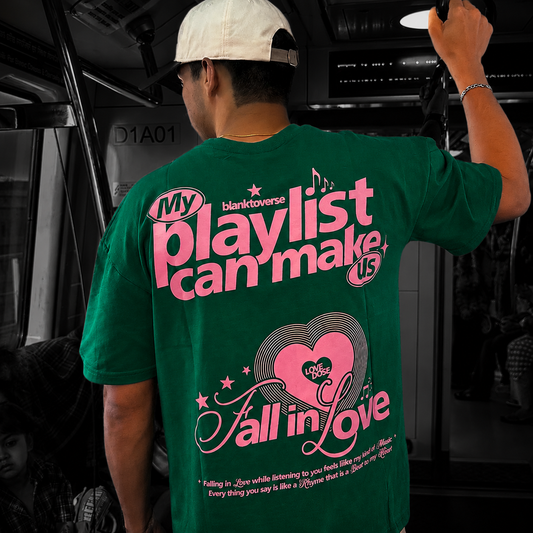 My Playlist Can Make Us Fall in Love – Terry Oversized Graphic Tee | Blanktoverse